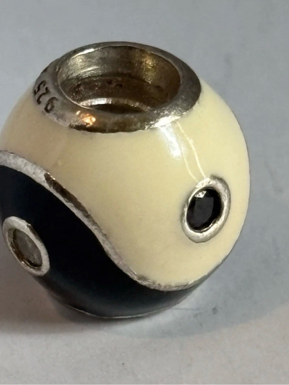 Yin Yang Pandora Authentic Retired Charm ClearCZ Black Onyx